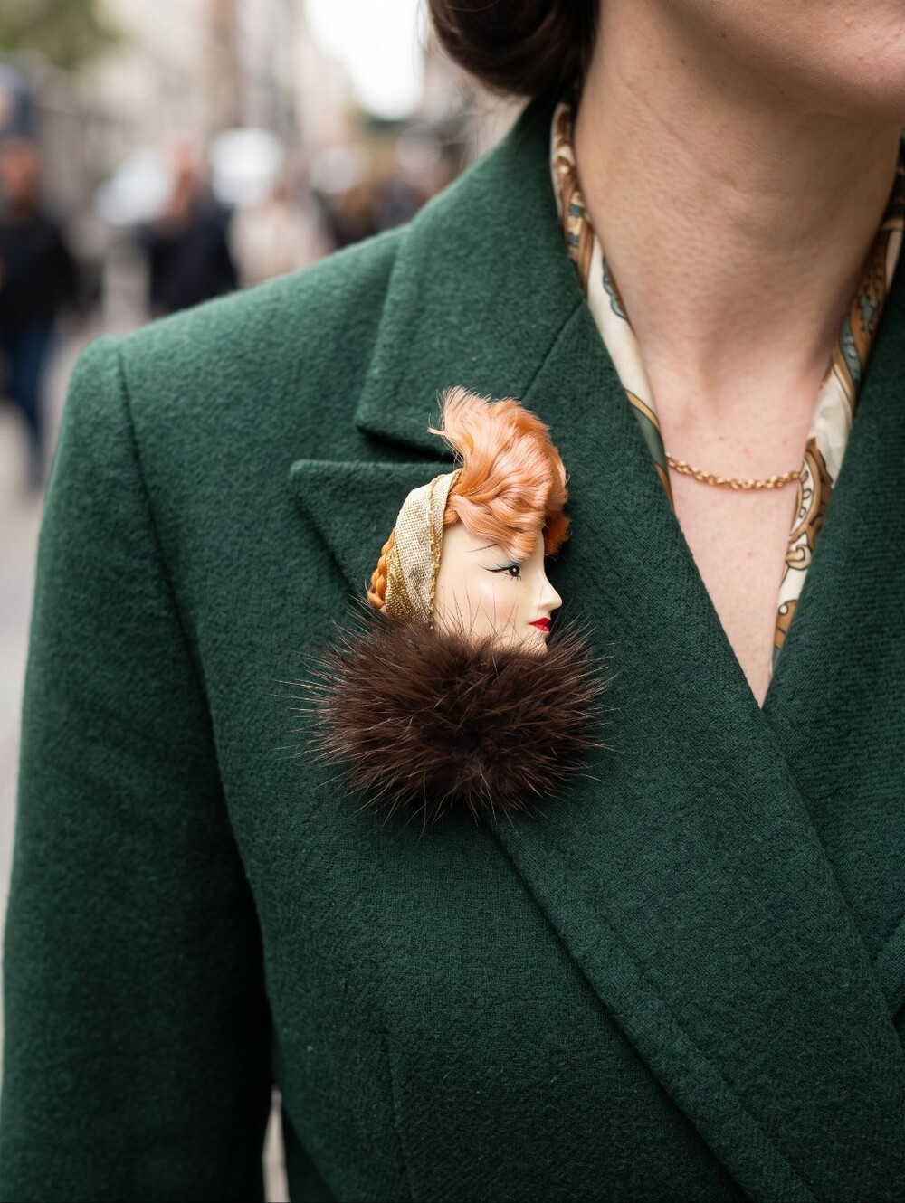 Vintage 1950s Glamour Lady Head Mink Fur Collar Brooch Pin Mob Wife Coquette MCM